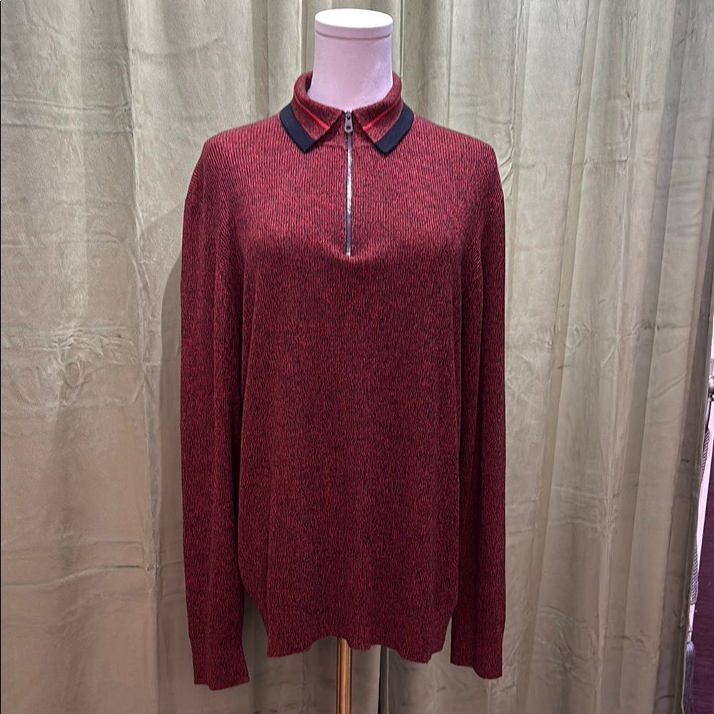 Salvatore Ferragamo 100% wool Red and Black Zip Up Sweater with Classic Design